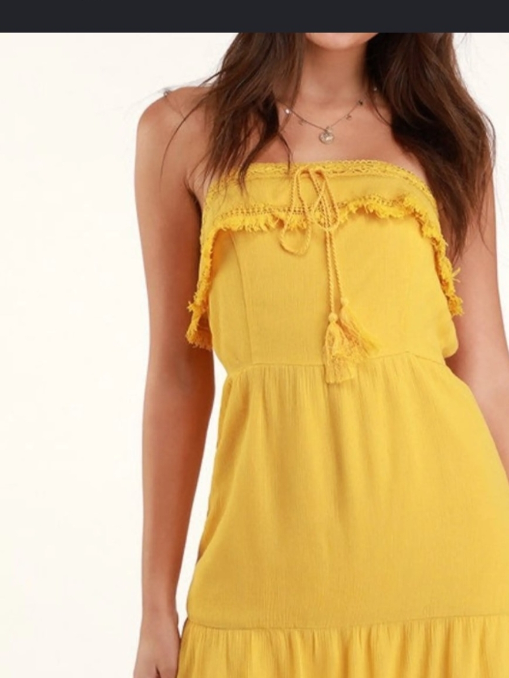 Lulus Mustard Yellow Strapless Boho Mini Dress Tassel Fringe Medium
